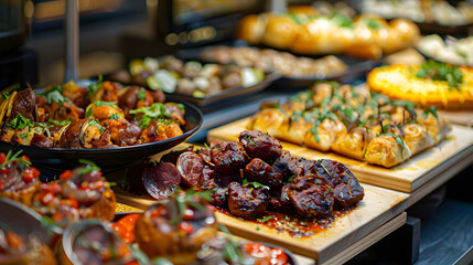 A close-up image of assorted gourmet dishes featured on a food delivery app, highlighting the attractive presentation and selection