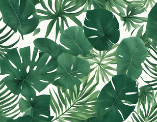 Fototapeta premium Green tropical leaves patterned background