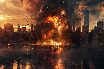 explosion in the city, war, disaster