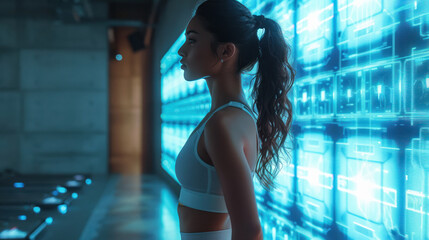 young beautiful woman doing workout in the gym - Powered by Adobe