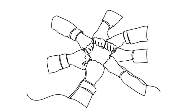recommend clip art: Continuous line drawing of business people Top view of people
                    unites their hands together. business people teamwork hand together Business cooperation and Joining People Community concept.
                    