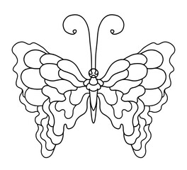  Illustration of a butterfly. Doodle art pattern. Anti-stress coloring page for adult on a transparent background