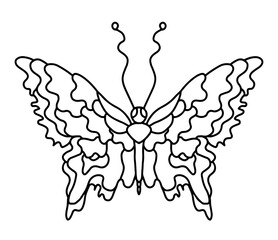  Illustration of a butterfly. Doodle art pattern. Anti-stress coloring page for adult on a transparent background