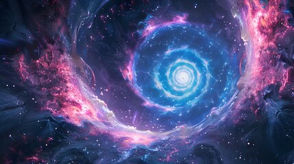 Obraz premium Blue spiral galaxy with pink highlights, digital art style . 