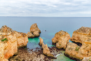 Beautiful wild beach on the Atlantic Ocean, Ponta da Piedade, Algarve region, Portugal