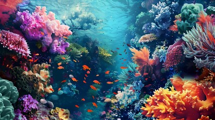 Fototapeta premium Marine Life Thrives: A Vibrant Coral Reef Adapts and Flourishes in Murky Waters