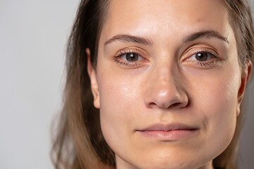 Obraz premium caucasian face, portrait of a woman, beautiful brunette, natural skin