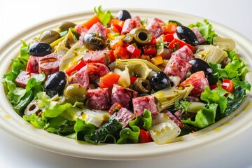 Tantalizing Antipasto Salad with Grated Asiago Cheese and Romaine Lettuce