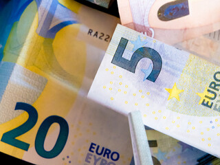 Money Texture. Close-up of Euros, emphasizing print quality and design.