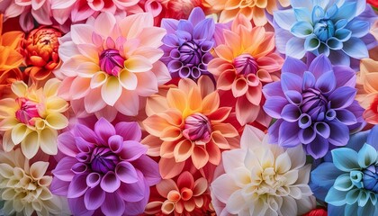 Obraz premium closeup view of vibrant and colorful dahlia petals in full bloom showing nature artistry and beauty.