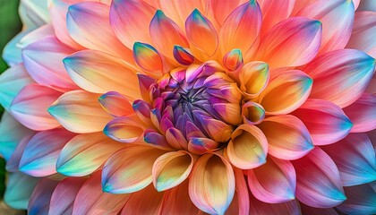 Obraz premium closeup view of vibrant and colorful dahlia petals in full bloom showing nature artistry and beauty.