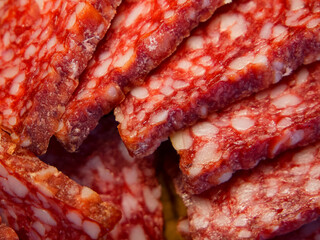 Gourmet Salami Texture. Close-up of salami texture, perfect for food industry marketing.