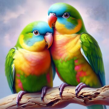 two parrots on a branch