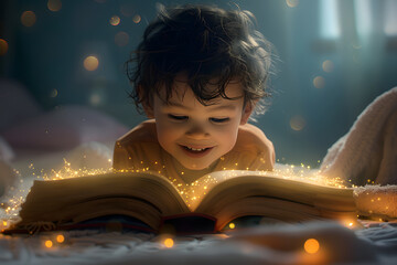 Little Boy Reading a Giant Book