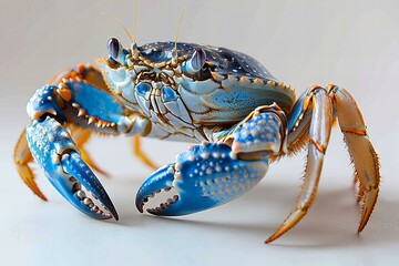 Featuring a blue crab isolated on a white background, high quality, high resolution