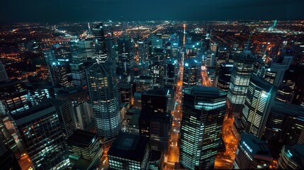 Obraz premium Night cityscape, aerial view
