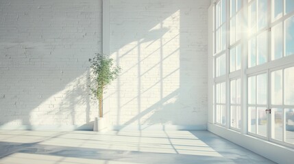 Obraz premium Bright White Loft Interior with Sunny High Windows