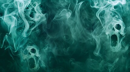 Fototapeta premium Spectral Green Faces Pattern - A Haunting Vision of Paranormal Entities