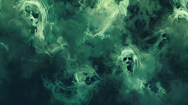 Screaming Ghosts Pattern in Smokey Green Hues: A Paranormal Design