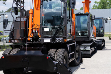 Fleet of heavy construction excavators