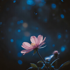 a pink flower that is in the middle of a dark background