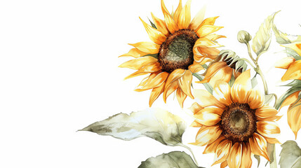 painting watercolor flower background illustration floral nature. Yellow sunflowers  flower background for greeting cards weddings or birthdays. Copy space.  © Diana