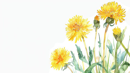 painting watercolor flower background illustration floral nature. Yellow dandelions  flower background for greeting cards weddings or birthdays. Copy space. 