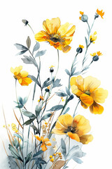 Naklejka premium painting watercolor flower background illustration floral nature. Yellow flower background for greeting cards weddings or birthdays. Copy space. 