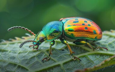 Naklejka premium Generate an image of a jewel beetle on a leaf