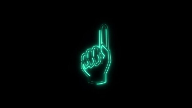 Neon one finger hand up gesture symbol icon animation