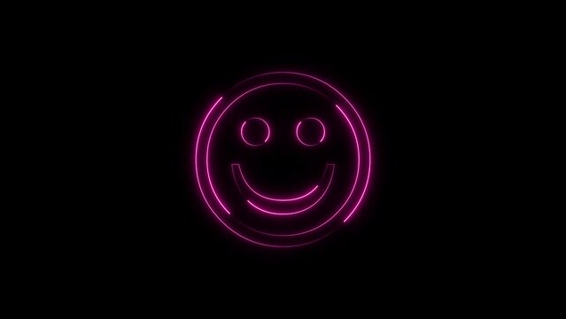 Glowing neon smile emoji icon animation. 4k happy concept