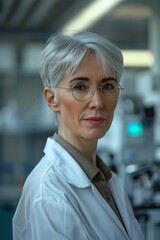 Fototapeta premium Confident Senior Female Scientist in Laboratory with Professional Scientific Equipment