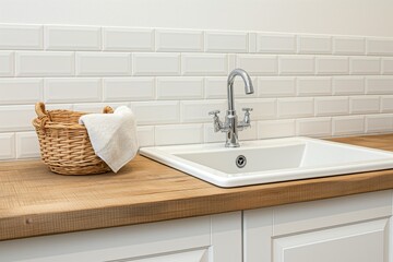 A sink with a basket of towels next to it generated by AI