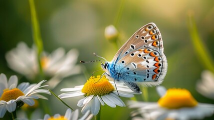Obraz premium A butterfly with colorful wings resting on a plant in the garden