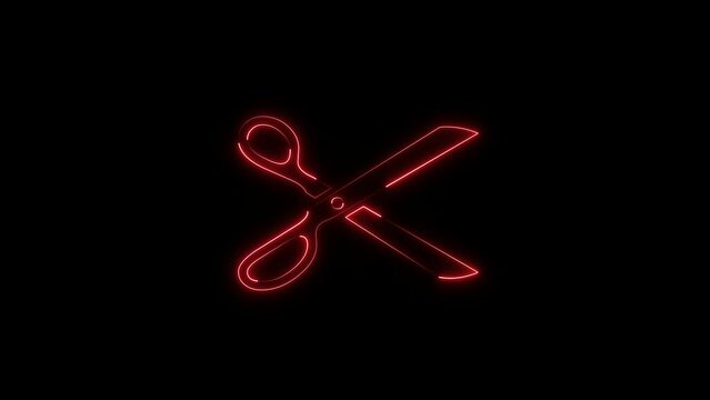  Glowing neon light scissors icon animation	
