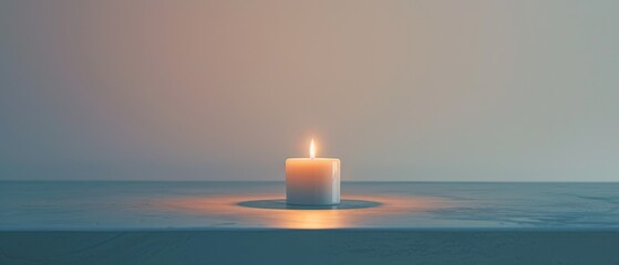 Minimalist shot of a single candle on a smooth surface, clean and simple composition with ample negative space