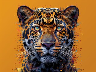 8-bit art leopard with single color background. Simple design of a single object Small details 