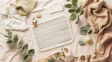 Behold, a digitally crafted overhead view capturing the essence of a pregnancy announcement gathering.