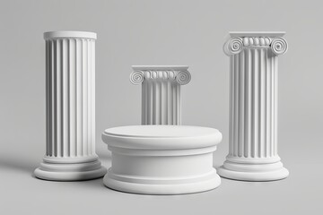 Classic white ancient columns on neutral backdrop