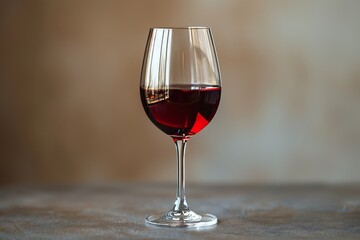 Minimalist Red Wine Glass Against a Soft Beige Background Highlighting Refined Elegance and Simplicity