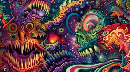 Naklejka premium Captivating Psychedelic Dreamscape:A Visionary Explosion of Color and Texture