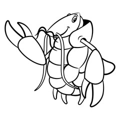 Big large Shrimp cartoon characters standing. Best for outline, logo, and coloring book with summer themes or for seafood restaurant