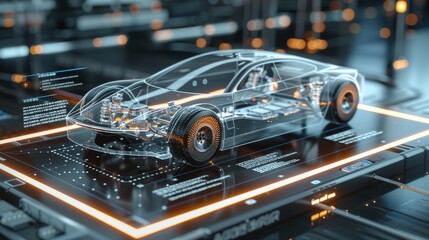 Obraz premium Futuristic Transparent Car Model Showcasing Advanced Technology