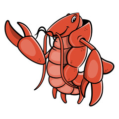 Big Red Shrimp cartoon characters standing. Best for sticker, decoration, ornament, logo, and mascot with summer themes or for seafood restaurant