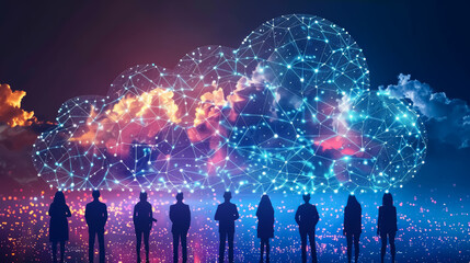 illustration diverse group of people connected by a cloud, highlighting the collaborative potential of cloud-AI for different fields