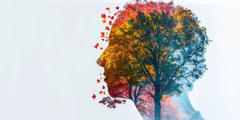 Autumnal Double Exposure Portrait with Vibrant Tree Leaves - Powered by Adobe