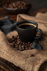 Cozy morning coffee ambiance with fresh espresso and roasted beans