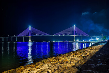 Cebu City, Philippines - The beautiful CCLEX at night as seen from a nearby boardwalk.