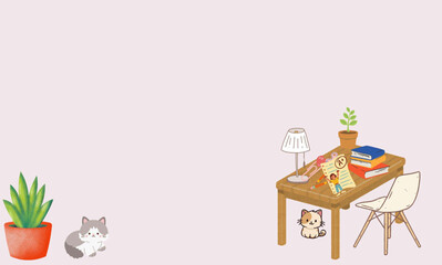 Home Office, Room, minimal, cute, pastel, cute, pastel, minimal style Design Pink Background