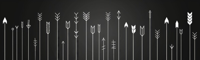 Arrows drawn in a line on a black background